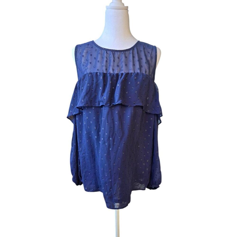 Old Navy Women's Size Large Navy Chiffon Cold Shoulder Baby Doll Blouse